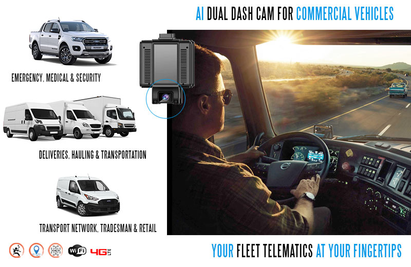 Intelligent monitoring of moving assets with AI Dual Dash Cam & Telematics